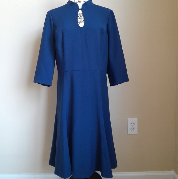 White House Black Market keyhole neckline fit and flare dress navy blue size 14 - Picture 1 of 12